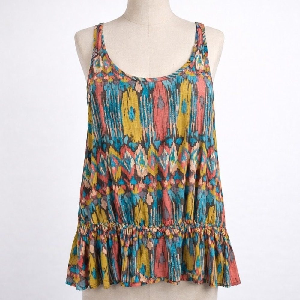 Y2K Ikat Peplum Tank Size L Multicolor Sleeveless‎ Boho Indie Festival Dopamine